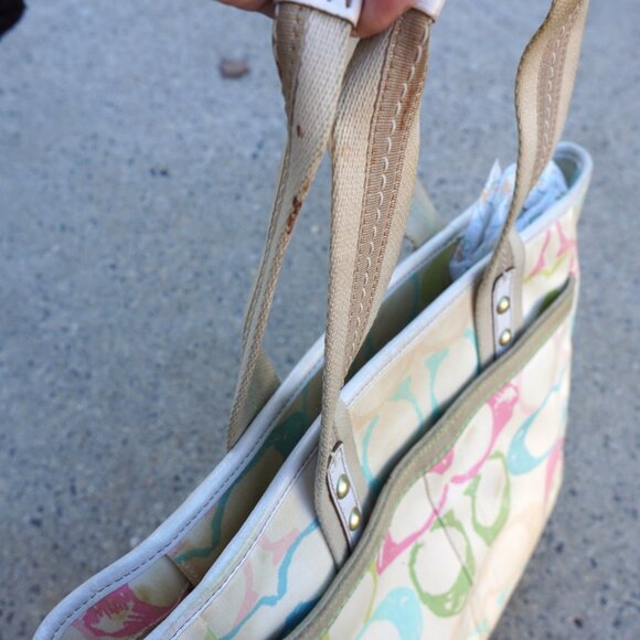 Y2K Vintage COACH Scribble Rainbow Monogram A-065 Large Tote Bag 13" Tags - Picture 4 of 13